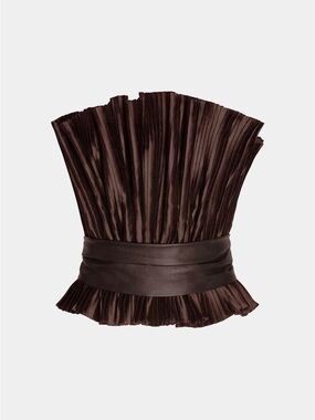 Faux Leather Patchwork Belted Ruched Tube Top - Micas never worn